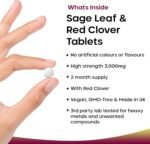 Sage Leaf & Red Clover Tablets for Menopause - 3000mg High Strength Perimenopause Supplements with Sage Leaf and Red Clover Menopause Supplements - Vegan Sage 120 Tablets Made in UK by New Leaf - Image 3