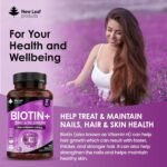 Biotin Hair Growth Vitamins 12,000mcg D-Biotin Tablets Enriched with Zinc & Selenium –Vegan Beauty Hair Skin & Nails Vitamins for Women and Men High Strength - 3 Months Supply UK Made - New Leaf - Image 4