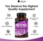 Biotin Hair Growth Vitamins 12,000mcg D-Biotin Tablets Enriched with Zinc & Selenium –Vegan Beauty Hair Skin & Nails Vitamins for Women and Men High Strength - 3 Months Supply UK Made - New Leaf - Image 5