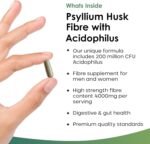 Fibre Supplement 4000mg Psyllium Husk with Acidophilus - High Strength - Natural Soluble Fiber Supplement from Plantago Ovata Seeds, 120 Psyllium Husks Capsules Vegan, Made in UK by New Leaf - Image 3