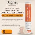 The Vegan Wellness Co. Multivitamin with Ginseng, 19 Nutrients for Energy + Immunity, 40 Effervescent Tablets - Orange and Passionfruit Flavour Immune Booster - Image 3