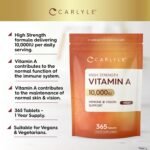 Vitamin A Tablets 10000 IU | 365 Count (1 Year Supply) | Vitamin A as Retinol Acetate | High Strength | Vegan and Vegatarian | by Carlyle - Image 3