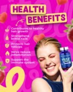 Vitawell Hair Skin & Nails Gummies | Support for Hair Growth + Skin + Nails Vitamins Chews | Complex Formula Biotin, Zinc, Selenium & Vitamin E | 60 Strawberry Flavour | | Multivitamin Gummies - Image 3