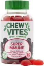 Chewy Vites Adult Super Immune, 60 Multivitamin Gummies, Extra-Strength Vitamin D 2000 IU, 200mg Vitamin C, 8mg Zinc, Elderberry, 2 Months Supply, Real Fruit Juice, Vegan, Elderberry Flavour - Image 3