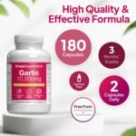 High-Strength Odourless Garlic Capsules | Supports Heart, Normal Blood Circulation & Immune Health | with Vitamin C, Iron & Thiamine | Vegan Friendly | 180 Capsules = 3 Months’ Supply | UK Made - Image 4