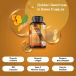 Organic Turmeric Capsules - 180 Capsules - with Organic Ginger & Black Pepper - Turmeric Supplement for Both Men & Women - Easy to Swallow - Vegan & Gluten-Free - Made in EU - Image 3