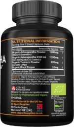 Organic Ashwagandha Capsules 1200mg - Boosted with 1000mg of Organic KSM-66 with 5% Withanolides (from 100mg Extract Ratio 10:1) - Added Turmeric 100mg and Black Pepper - UK Manufactured - Image 3