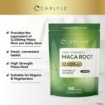 Maca Root Tablets 12,000mg | Naturally Sourced & High Strength Maca Root Extract | 180 Vegan Tablets | Supplement for Men & Women | by Carlyle - Image 3