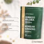Ginkgo Biloba and Korean Ginseng Tablets | High Strength | Ginkgo 9000mg & Ginseng Root 3000mg | 180 Vegan Tablets | by Horbaach - Image 3