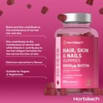 Hair Skin and Nails Vitamins | 5000mcg Biotin | Hair Growth Vitamins | with Added Zinc, Vitamin C, E & More! 60 Vegan Gummies | Supplement for Women and Men | by Horbaach - Image 3