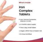 Gentle Iron Tablets Complex -Enriched with B12 & Vitamin C - Iron Supplements for Woman and Men - Ferrous Fumarate Energy Tablets Reduction in Tiredness and Fatigue (6 Months Supply) High Strength - Image 3