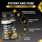 Shilajit Seamoss and Lions Mane Capsules, 11500mg 3-in-1 Brain & Focus Supplement with Ashwagandha & Black Pepper, High Strength Lions Mane Shilajit Blend for Energy & Immunity,120 Vegan Capsules - Image 4