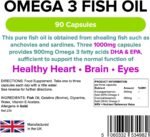 Lindens Omega 3 Fish Oil Capsules - 90 Pack - 3,000mg Daily Intake - UK Made - Supports Normal Function of Healthy Heart, Brain & Eyes - GMP & Letterbox Friendly - Image 3