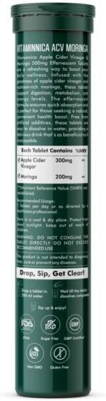 Vitaminnica ACV Moringa 15 Effervescent Tablets 500mg Apple Cider Vinegar with No Added Sugar for Gut Health | Weight Loss | Reduces Stress | Mixberries Flavour (1) - Image 3