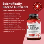 Vitamin B Complex High Potency - 1 Full Year Supply - 8 Vitamins B1-B2-B3-B5-B6-B12, Biotin, Folic Acid & VIT D3 in 1 High Strength Micro Tablet - Reduction of Tiredness - Made in The UK by Nutravita - Image 3