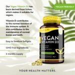 Vegan Vitamin D 1000iu (25ug) - Plant-Based Vitamin D3 Softgel Capsules Derived from Lichen - Maintenance of Healthy Immune System, Muscles, Bones & Teeth - 180 Softgels - Made in The UK by Nutravita - Image 3