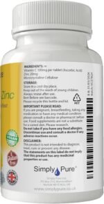 Simply Pure Vitamin C + Zinc | Immunity & Collagen Boost | Full RDA 100mg/20mg x 90 Tablets | Gluten Free | GM Free | Vegan - Image 4