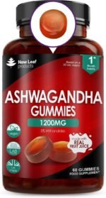 Ashwagandha Gummies 1200mg – High Strength 5% Withanolides - Real Fruit Juice, No Artificial Colours or Flavours – Pure Ashwagandha Root Extract, 60 Vegan Gummys, Gluten Free, UK Made by New Leaf - Image 2