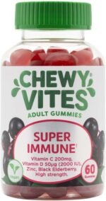 Chewy Vites Adult Super Immune, 60 Multivitamin Gummies, Extra-Strength Vitamin D 2000 IU, 200mg Vitamin C, 8mg Zinc, Elderberry, 2 Months Supply, Real Fruit Juice, Vegan, Elderberry Flavour - Image 2