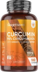 Curcumin Capsules | 25,000mg Turmeric | 180 Capsules | 6 Months Supply | 95% Curcuminoids | Turmeric Supplement with 600mg Black Pepper Powder & 20mg Ginger | Vegan Curcumin Herbal Supplements - Image 2