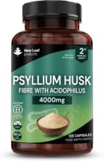 Fibre Supplement 4000mg Psyllium Husk with Acidophilus - High Strength - Natural Soluble Fiber Supplement from Plantago Ovata Seeds, 120 Psyllium Husks Capsules Vegan, Made in UK by New Leaf - Image 2