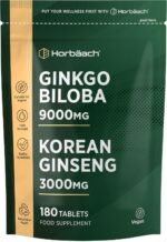 Ginkgo Biloba and Korean Ginseng Tablets | High Strength | Ginkgo 9000mg & Ginseng Root 3000mg | 180 Vegan Tablets | by Horbaach - Image 2