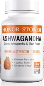 Honor Stone - Organic Ashwagandha with Organic Black Pepper, High Strength 1300mg. 60 Vegan Capsules. Promotes Calm, Relaxation & Cognitive Support. Premium Ashwagandha Root. (Not Gummies or Powder) - Image 2