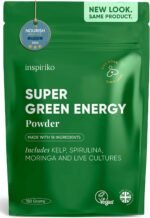 Inspiriko Super Greens Powder with 18 Natural Superfood Ingredients - Spirulina, Kale, Moringa - Green Powder Superfood with Probiotics, 150g, UK Made, Vegan - Image 2