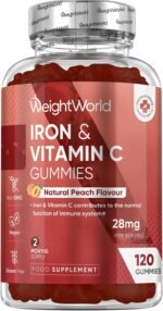 Iron Gummies - 28mg per Serving - 120 Gummies - with Vitamin C - 2 Months Supply - Natural Peach Flavour - 2 Per Day - Ferrous Fumarate Form - Vegan & Gluten-Free - Image 2