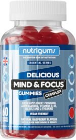 Mind & Focus Ashwagandha Gummy | Ashwagandha, L-Theanine, Vitamins D, B5, B6 & B12 | Raspberry Flavour | 60 Vegan Gummies | Cognitive Health, Nervous System and Mental Performance by NUTRIGUMS® - Image 2