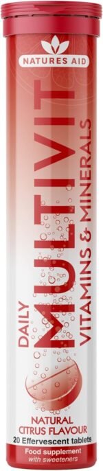 Natures Aid Daily Multivitamin Effervescent 20 Tablets - Supports Energy and Immune Health - High Strength Fizzy Supplement - Vegan, Gluten Free, Non-GMO - Natural Citrus Multi-Vitamin - 20 Tablets - Image 2