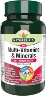 Natures Aid Multivitamins & Minerals Without Iron - High Strength One-a-Day Multi-Vitamin Formula - Supports Immune System, Energy, Brain and Bone Health - Vegan, Gluten-Free, Non-GMO - 60 Tablets - Image 2