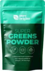 Pure Origins Superfood Greens Powder. Natural Daily Greens Supplement with Spirulina, Matcha & Wheatgrass. Boosts Energy & Digestion. UK Made, No Additives - Image 2