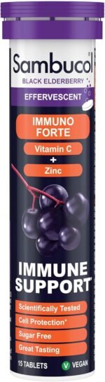 Sambucol Natural Black Elderberry Immuno Forte Effervescent Tablets | Vitamin C | Zinc | Immune System Supplement | 15 Tablets - Image 2