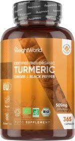 Turmeric and Black Pepper Capsules - 365 Capsules - with Organic Black Pepper - Turmeric Supplement for Both Men & Women - Easy to Swallow - Vegan & Gluten-Free - Made in EU - Image 2