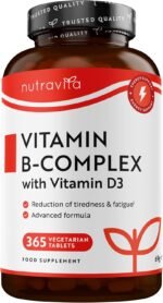 Vitamin B Complex High Potency - 1 Full Year Supply - 8 Vitamins B1-B2-B3-B5-B6-B12, Biotin, Folic Acid & VIT D3 in 1 High Strength Micro Tablet - Reduction of Tiredness - Made in The UK by Nutravita - Image 2