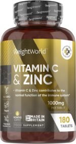 Vitamin C and Zinc Supplements - 6 Months Supply - 180 Tablets - 1 per Day - 1000mg L-Ascorbic Acid & 10mg Zinc Bisglycinate - Vegan-Friendly & Non-GMO - Vitamin C Tablets for Men & Women - Image 2