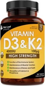 Vitamin D3 K2 - Vitamin D3 4000iu & Vitamin K2 100ug (MK7) 1 Year Supply, Supports Immunity, Calcium Absorption and Bone Health, Non-GMO, UK Made by New Leaf 365 Micro Small Vegetarian Tablets, - Image 2