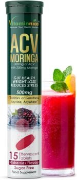 Vitaminnica ACV Moringa 15 Effervescent Tablets 500mg Apple Cider Vinegar with No Added Sugar for Gut Health | Weight Loss | Reduces Stress | Mixberries Flavour (1) - Image 2