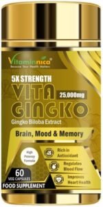 Vitaminnica Vita Gingko Biloba 5X High Strength 25000mg | Vegan Supplement | Cognitive Support, Memory, Focus & Circulation | 60 Capsules - Image 2