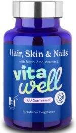 Vitawell Hair Skin & Nails Gummies | Support for Hair Growth + Skin + Nails Vitamins Chews | Complex Formula Biotin, Zinc, Selenium & Vitamin E | 60 Strawberry Flavour | | Multivitamin Gummies - Image 2