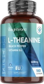 WeightWorld L-Theanine Supplement | 408mg Vegan Capsules | 6 Months Supply | with Added Vitamin B6 (0.5mg) & Black Pepper Extract (8mg) | 1 Capsule a Day | Non-GMO & Gluten-Free - Image 2