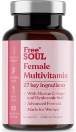 Women's Multivitamins & Minerals with Marine Collagen & Hyaluronic Acid | 27 Essential Vitamins, Minerals, & Botanicals | Gluten-Free & No Synthetic Fillers or Binders | 60 Tablets | Free Soul - Image 2