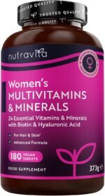 Women's Multivitamins and Minerals - 24 Essential Active Vitamins and Minerals with Added Hyaluronic Acid - 180 Vegan Tablets - No Synthetic Fillers or Binders - Made in The UK by Nutravita - Image 2