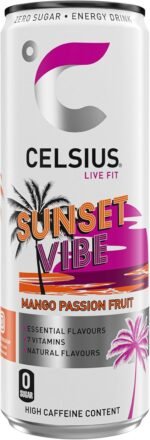 CELSIUS Sunset Vibe, Sparkling Energy Drink, 7 Vitamins, Caffeine, No Artificial Colours, Sugar Free Energy Drinks, Mango Passionfruit, 355 mL, 12-Pck - Image 3