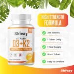 Vitamin D3 4000 IU & K2 MK-7 100 µg – 365 Vegetarian Tablets 1 Year Supply – High Strength Bone, Heart & Immune Support – UK Made, Allergen-Free – Shivay Herbals - Image 3