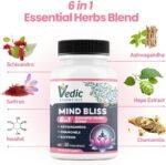 Vedic Mind Bliss- Stress Relief & Sleep Aid | 6-in-1 Ashwagandha Complex +Chamomile +Saffron & More | High Strength Ashwagandha | Anxiety Relief, Calming, Mood Lift | 60 Vegan Capsules - Image 3