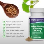 Ginkgo 9,000mg & Ginseng 3,000mg | Supports Mental Performance & Helps with Circulation | Vegan & Vegetarian Friendly | 120 Tablets | Manufactured in The UK - Image 3