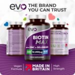 Biotin Max with Zinc & Selenium | High Strength Vitamins & Minerals to Support Hair, Skin & Nail Health | Vegan Food Supplement Complex | 400 Tablets for a 13 Month Supply | UK Made by EVO Nutrition - Image 3