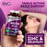 Biotin Max with Zinc & Selenium | High Strength Vitamins & Minerals to Support Hair, Skin & Nail Health | Vegan Food Supplement Complex | 400 Tablets for a 13 Month Supply | UK Made by EVO Nutrition - Image 4